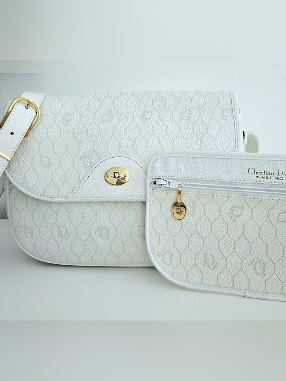 Authentic DIOR Set Honeycomb Versatile Shoulder‎ Crossbody Pochette Wallet 2pc
